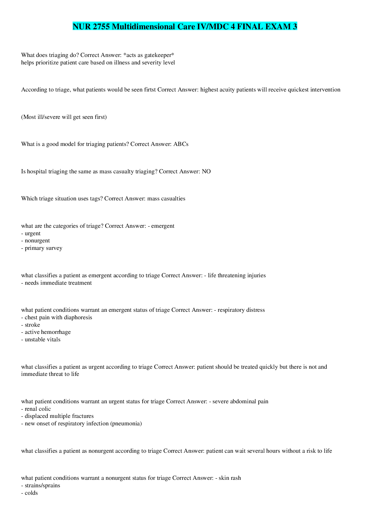 Preview image for NUR 2755 Multidimensional Care IV/MDC 4 FINAL EXAM 3